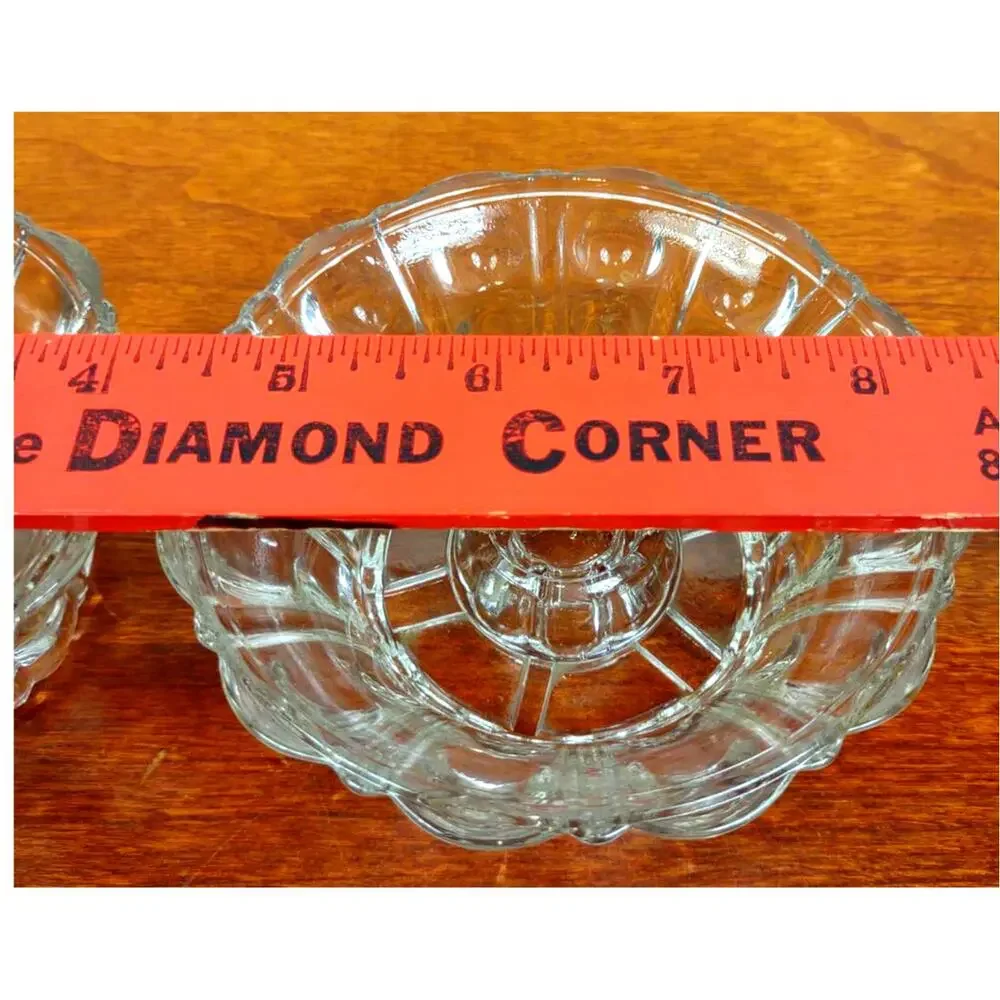 Vintage Crystal Bubble Glass Candle Stick Holders Reversible Pair MCM 4